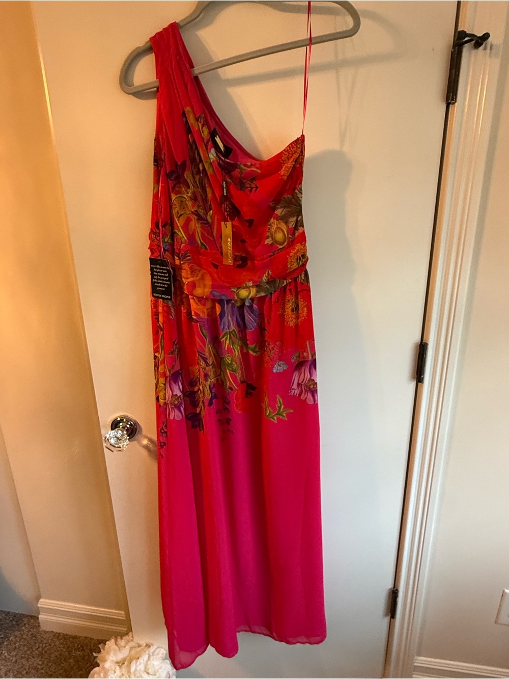 Alexia Admor One-Shoulder Floral Maxi Dress in Fuchsia and Multicolor
